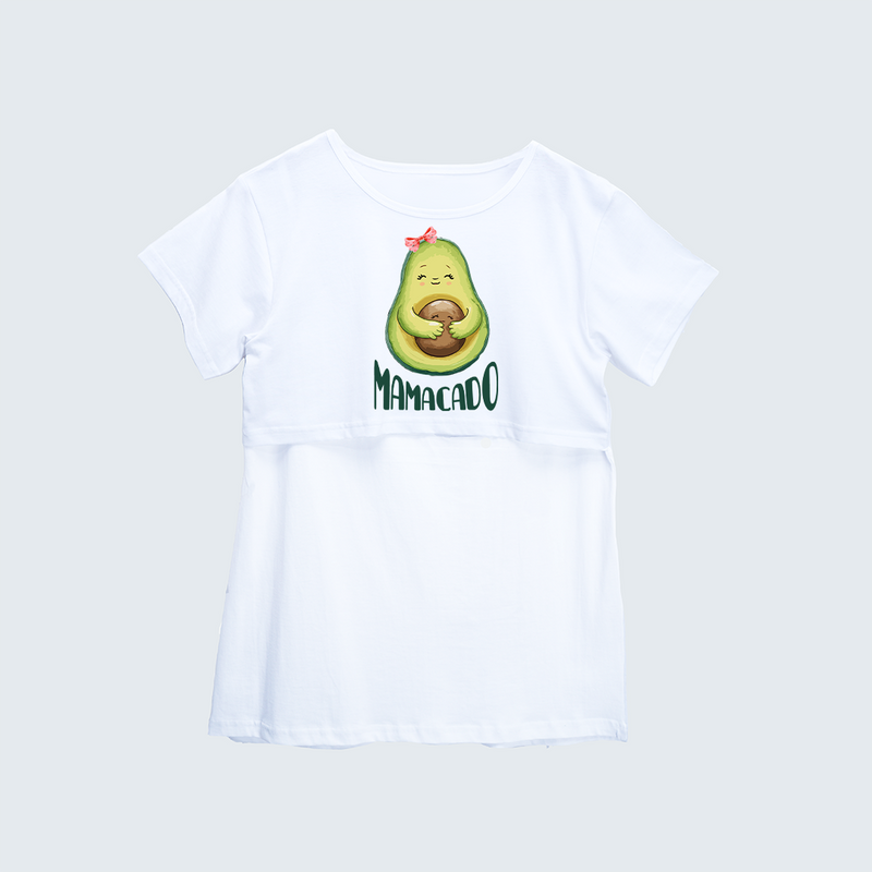 "Mamacado" - Printed Maternity T-shirt - WHITE - XS XS(Chest 32")