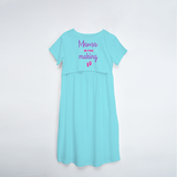 "Mama In The Making" - Comfort Fit Maternity Maxi Dress With Prints - AQUA BLUE - XS XS(Chest 32")