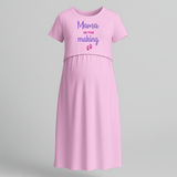 "Mama In The Making" - Comfort Fit Maternity Maxi Dress With Prints - BABY PINK - Extra Small (Chest 32")