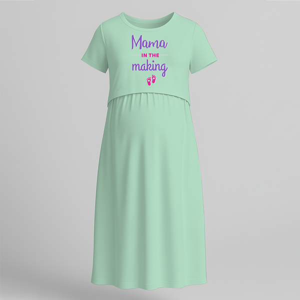 "Mama In The Making" - Comfort Fit Maternity Maxi Dress With Prints - MINT GREEN - Extra Small (Chest 32")