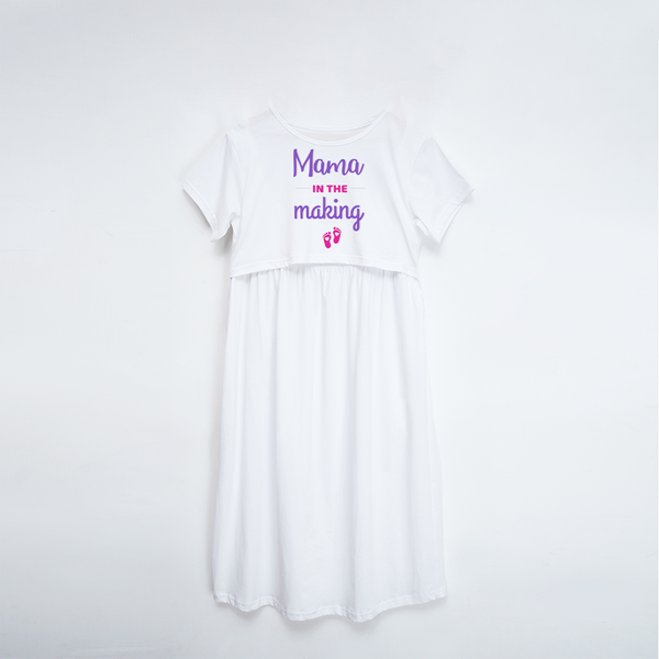 "Mama In The Making" - Comfort Fit Maternity Maxi Dress With Prints - WHITE - XS XS(Chest 32")