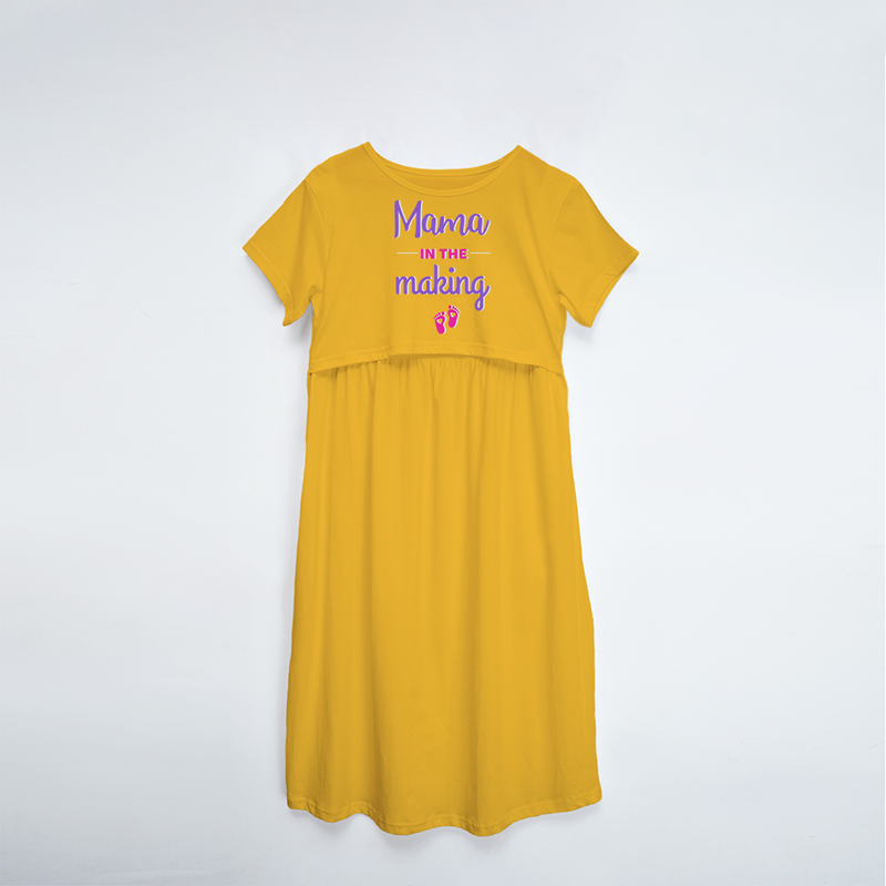 "Mama In The Making" - Comfort Fit Maternity Maxi Dress With Prints - YELLOW - XS XS(Chest 32")