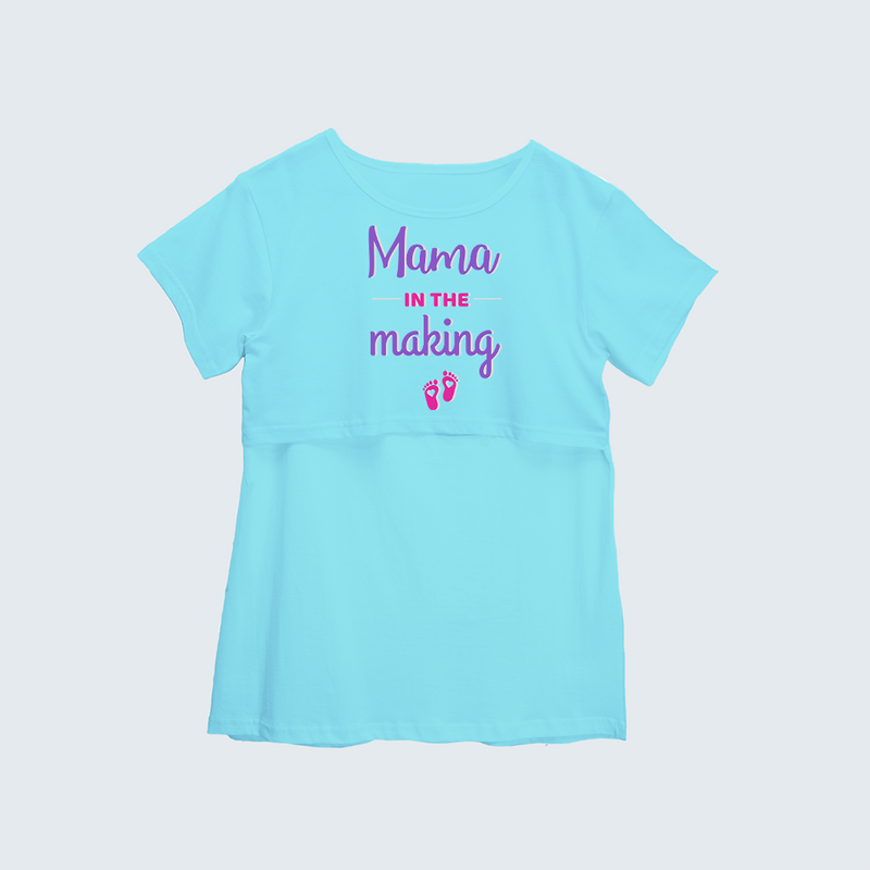 "Mama In The Making" - Comfort Fit Maternity T-shirt With Prints - AQUA BLUE - XS XS(Chest 32")