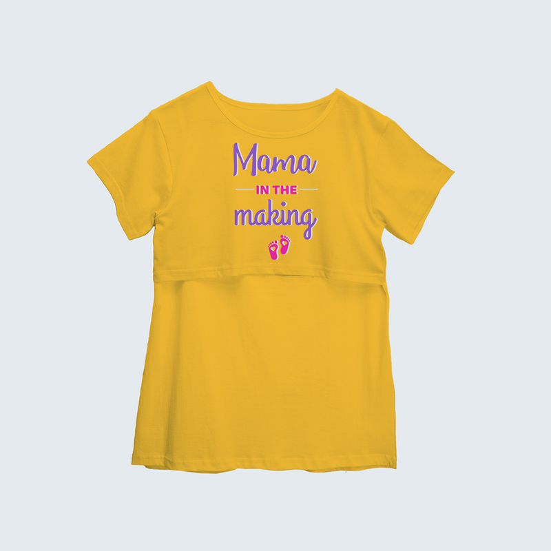 "Mama In The Making" - Comfort Fit Maternity T-shirt With Prints - YELLOW - XS XS(Chest 32")