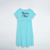 "Mommy To Bee"- Comfort Fit Maternity Maxi Dress With Prints - AQUA BLUE - XS XS(Chest 32")