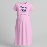 "Mommy To Bee"- Comfort Fit Maternity Maxi Dress With Prints - BABY PINK - Extra Small (Chest 32")