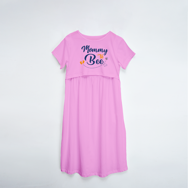 "Mommy To Bee"- Comfort Fit Maternity Maxi Dress With Prints - LIGHT PINK - XS XS(Chest 32")