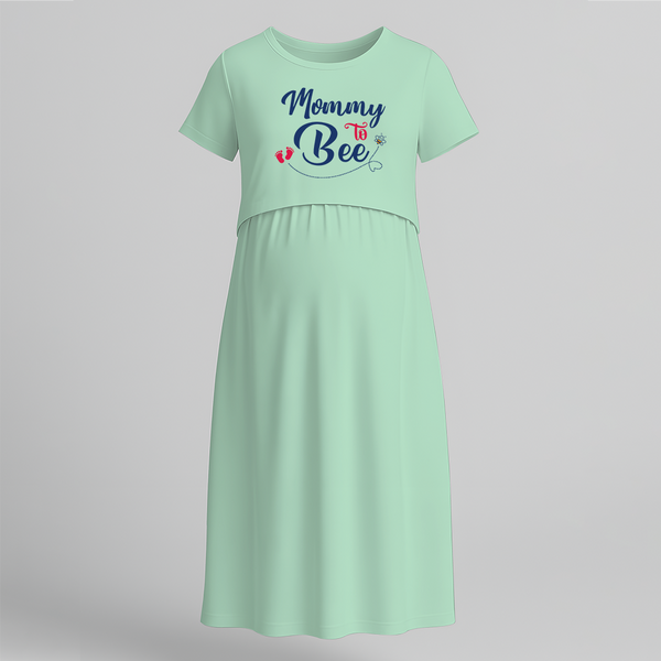 "Mommy To Bee"- Comfort Fit Maternity Maxi Dress With Prints - MINT GREEN - Extra Small (Chest 32")