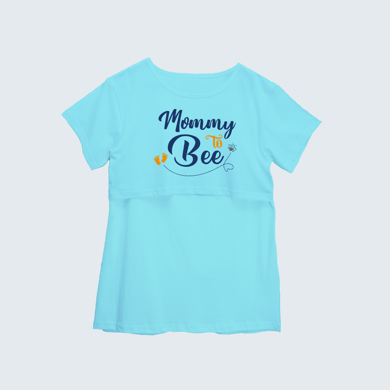 "Mommy To Bee"- Comfort Fit Maternity T-shirt With Prints - AQUA BLUE - XS XS(Chest 32")