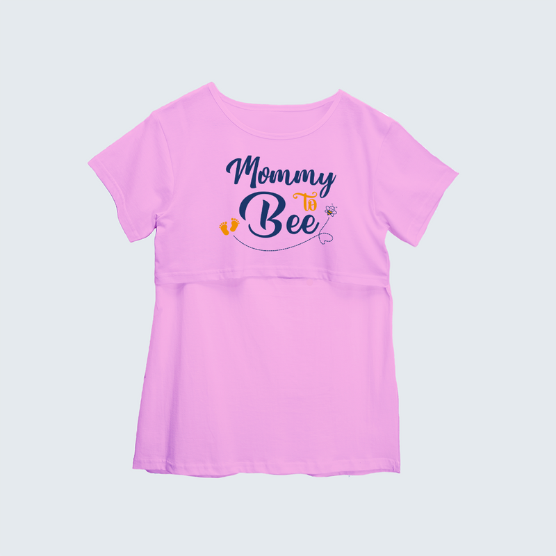 "Mommy To Bee"- Comfort Fit Maternity T-shirt With Prints - LIGHT PINK - XS XS(Chest 32")