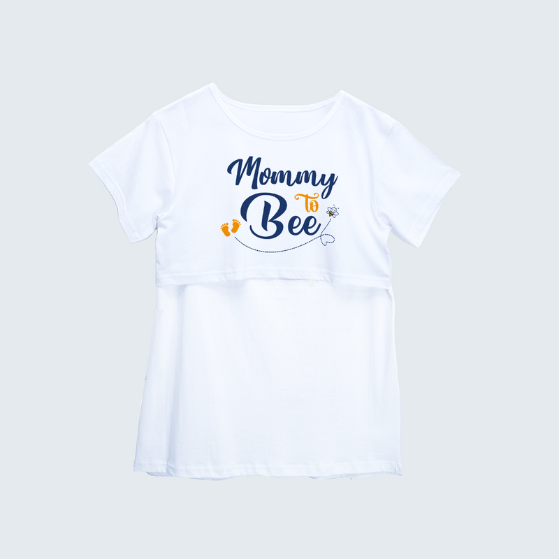 "Mommy To Bee"- Comfort Fit Maternity T-shirt With Prints - WHITE - XS XS(Chest 32")