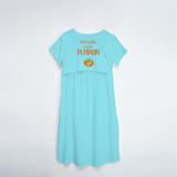 "Growing A Little Pumpkin " - Comfort Fit Maternity Maxi Dress With Prints - AQUA BLUE - XS XS(Chest 32")