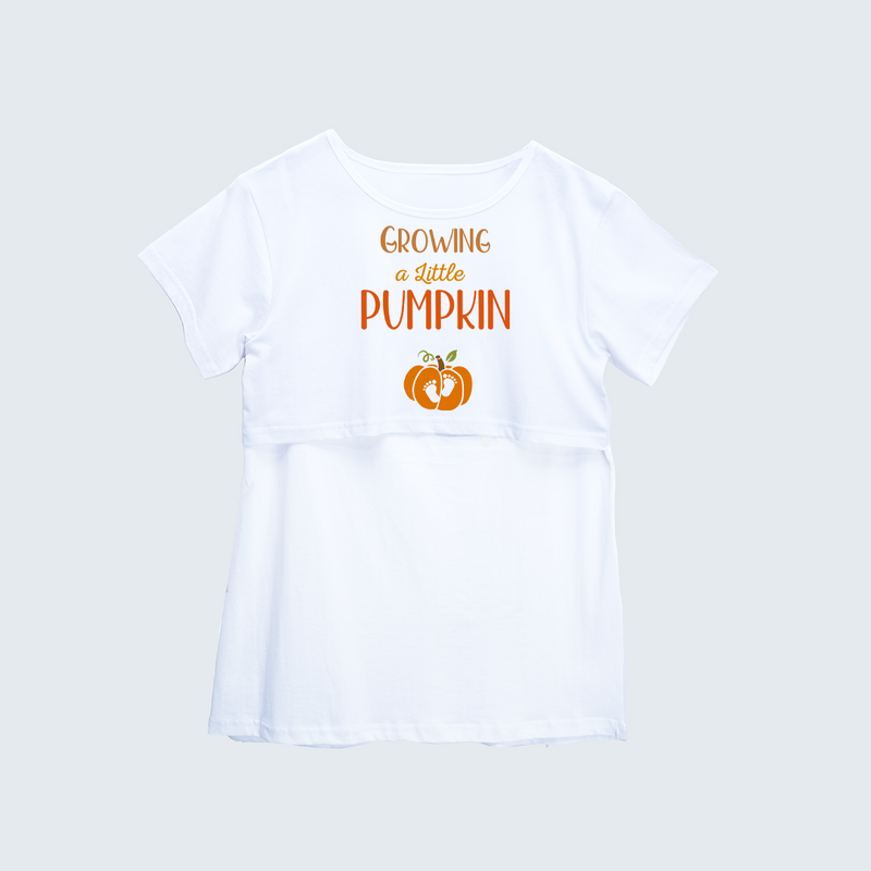 "Growing A Little Pumpkin " - Comfort Fit Maternity T-shirt With Prints - WHITE - XS XS(Chest 32")