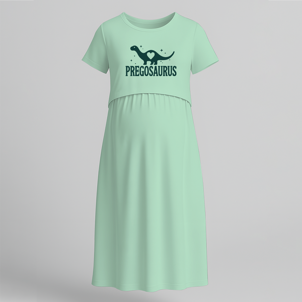 "Pregosaurus"- Comfort Fit Maternity Maxi Dress With Prints - MINT GREEN - Extra Small (Chest 32")