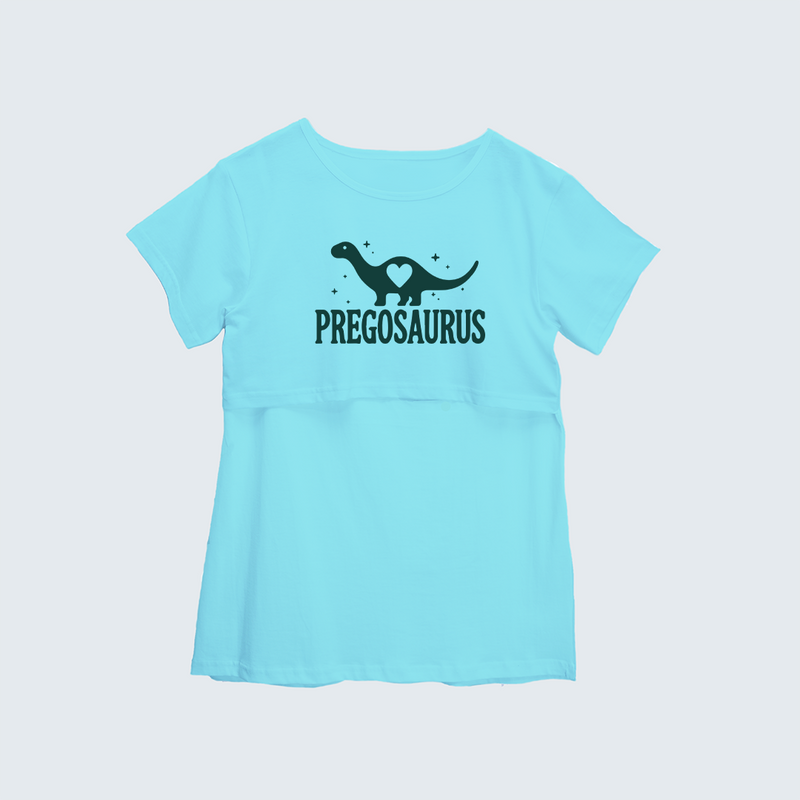 "Pregosaurus"- Comfort Fit Maternity T-shirt With Prints - AQUA BLUE - XS XS(Chest 32")