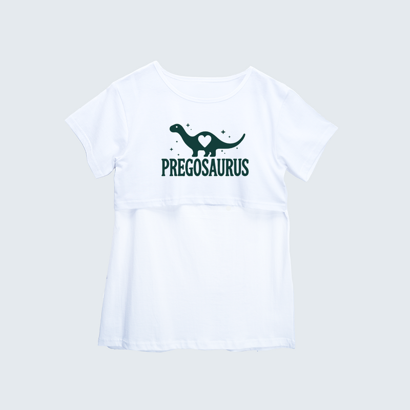 "Pregosaurus"- Comfort Fit Maternity T-shirt With Prints - WHITE - XS XS(Chest 32")