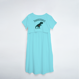 "Pregosaurus "- Comfort Fit Maternity Maxi Dress With Prints - AQUA BLUE - XS XS(Chest 32")