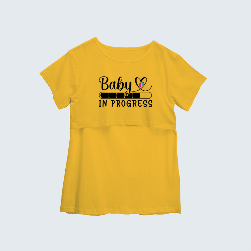 "Baby In Progress " - Comfort Fit Maternity T-shirt With Prints - YELLOW - XS XS(Chest 32")