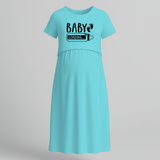 "Baby Loading….. " - Comfort Fit Maternity Maxi Dress With Prints - BABY BLUE - Extra Small (Chest 32")