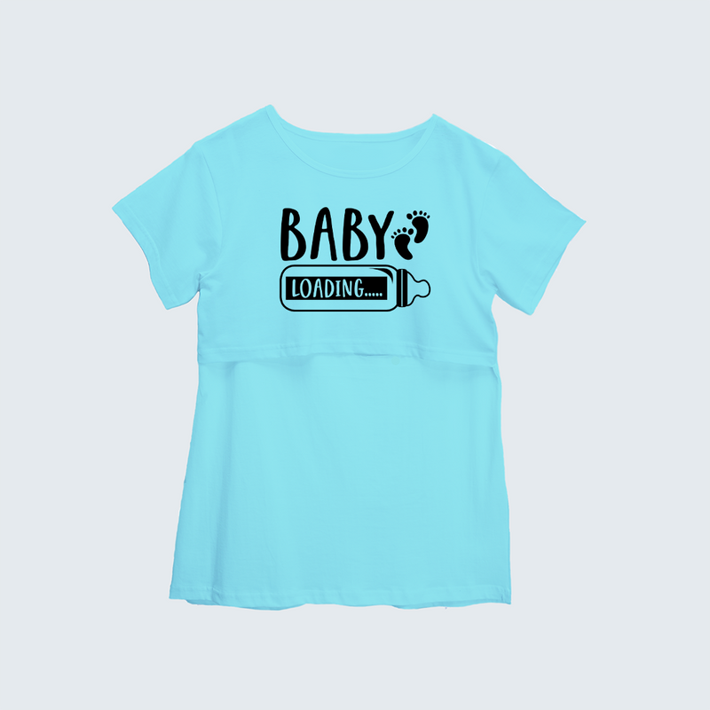 "Baby LoadingÉ.. " - Comfort Fit Maternity T-shirt With Prints - AQUA BLUE - XS XS(Chest 32")