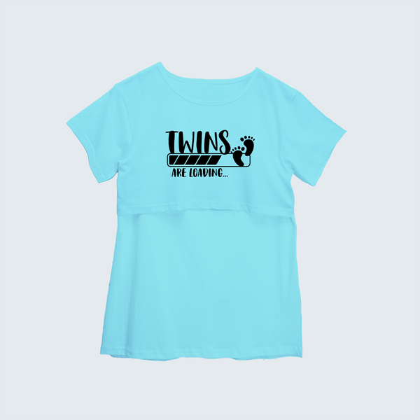 "Twins Are LoadingÉ. "- Comfort Fit Maternity T-shirt With Prints - AQUA BLUE - XS XS(Chest 32")