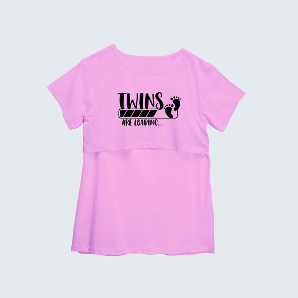 "Twins Are LoadingÉ. "- Comfort Fit Maternity T-shirt With Prints - LIGHT PINK - XS XS(Chest 32")