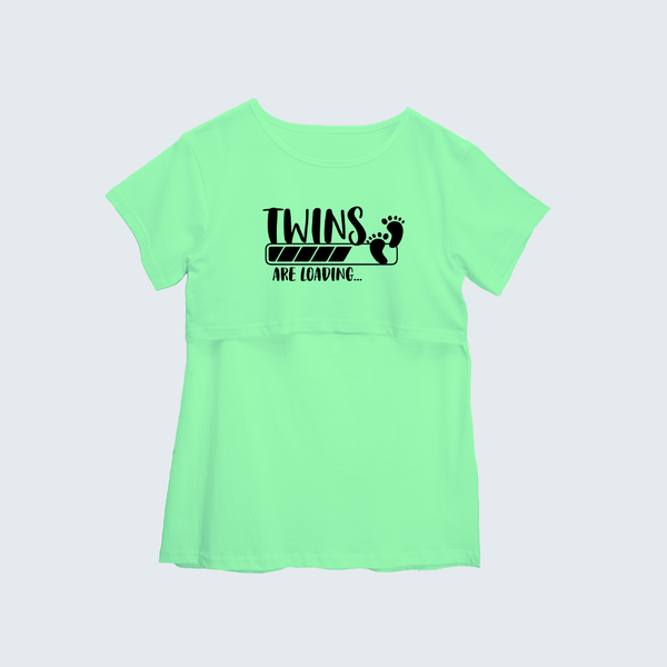 "Twins Are LoadingÉ. "- Comfort Fit Maternity T-shirt With Prints - MINT GREEN - XS XS(Chest 32")