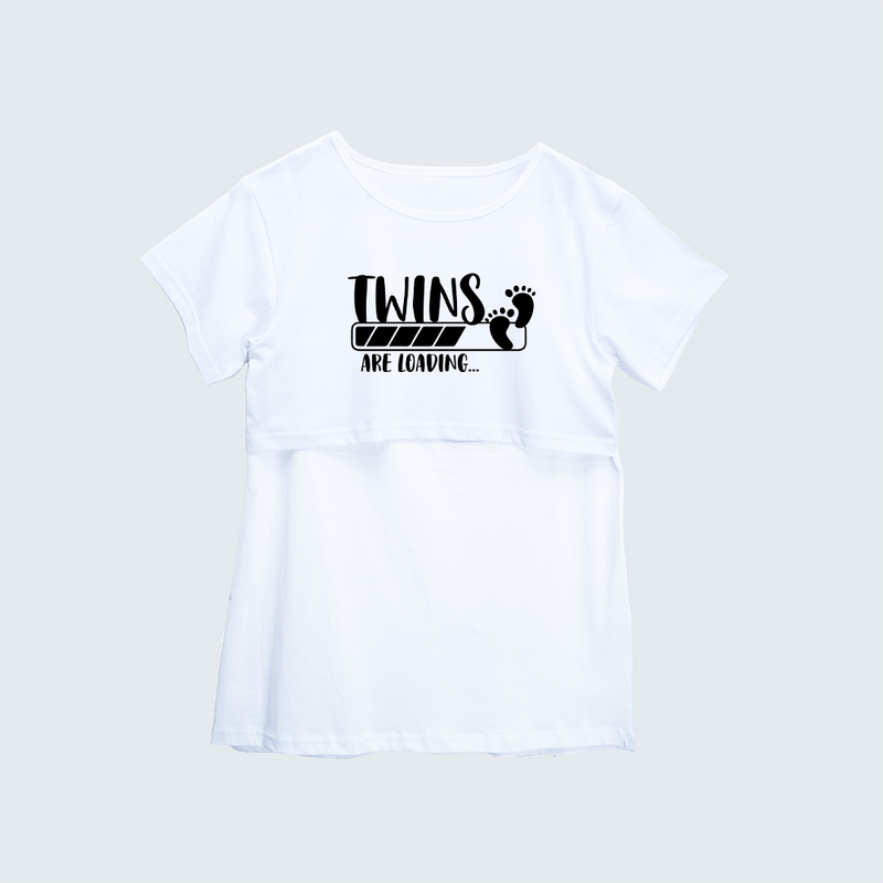 "Twins Are LoadingÉ. "- Comfort Fit Maternity T-shirt With Prints - WHITE - XS XS(Chest 32")