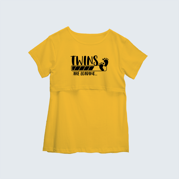 "Twins Are LoadingÉ. "- Comfort Fit Maternity T-shirt With Prints - YELLOW - XS XS(Chest 32")