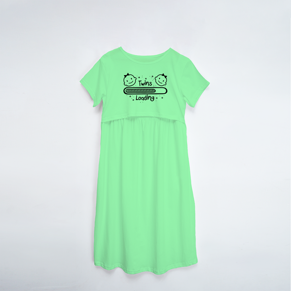 "Twins LoadingÉ. "- Comfort Fit Maternity Maxi Dress With Prints - MINT GREEN - XS XS(Chest 32")