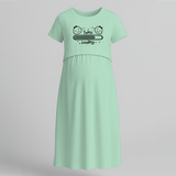 "Twins Loading…. "- Comfort Fit Maternity Maxi Dress With Prints - MINT GREEN - Extra Small (Chest 32")