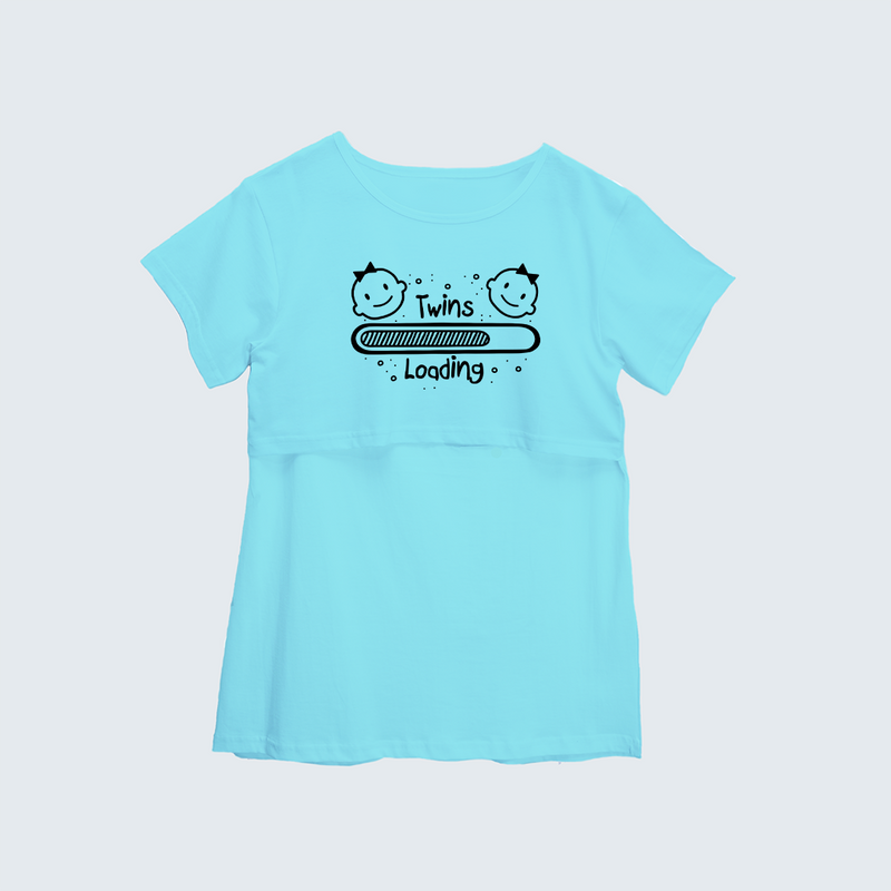 "Twins LoadingÉ. "- Comfort Fit Maternity T-shirt With Prints - AQUA BLUE - XS XS(Chest 32")