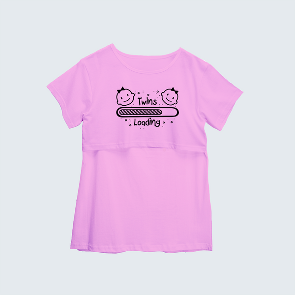 "Twins LoadingÉ. "- Comfort Fit Maternity T-shirt With Prints - LIGHT PINK - XS XS(Chest 32")