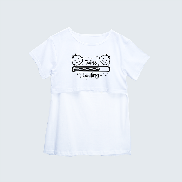 "Twins LoadingÉ. "- Comfort Fit Maternity T-shirt With Prints - WHITE - XS XS(Chest 32")