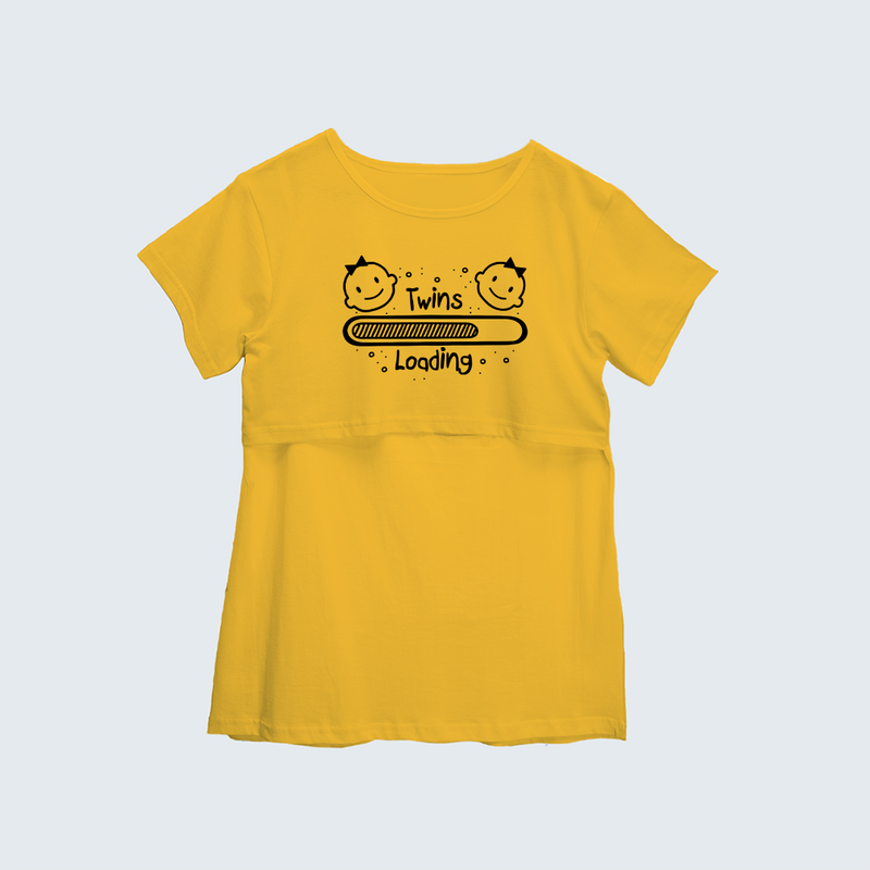 "Twins LoadingÉ. "- Comfort Fit Maternity T-shirt With Prints - YELLOW - XS XS(Chest 32")