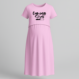 "Coming Soon "- Comfort Fit Maternity Maxi Dress With Prints - BABY PINK - Extra Small (Chest 32")