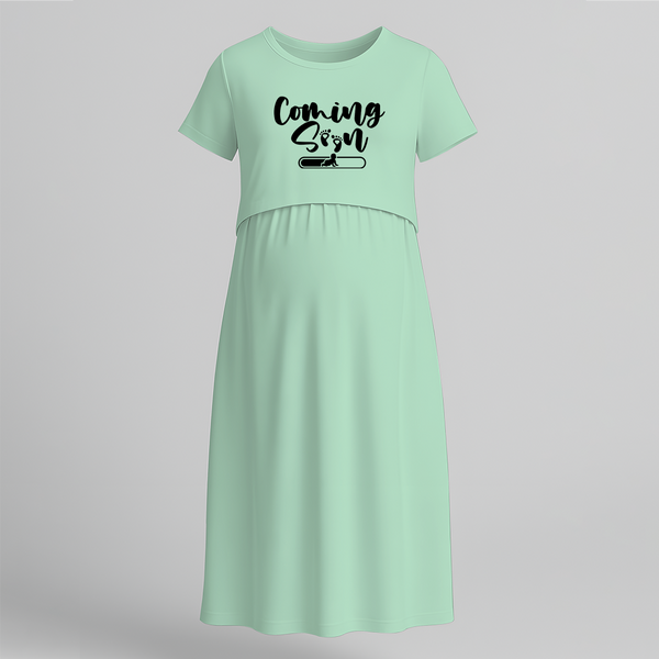 "Coming Soon "- Comfort Fit Maternity Maxi Dress With Prints - MINT GREEN - Extra Small (Chest 32")