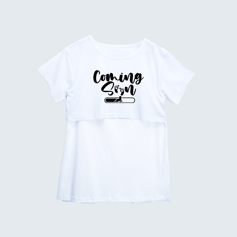 "Coming Soon "- Comfort Fit Maternity T-shirt With Prints - WHITE - XS XS(Chest 32")