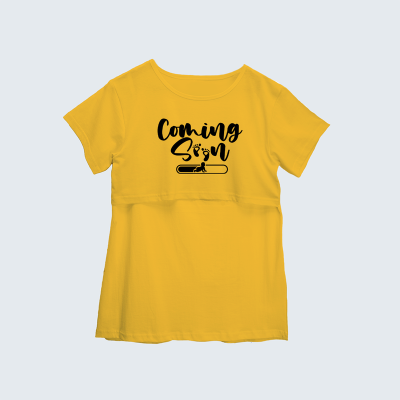 "Coming Soon "- Comfort Fit Maternity T-shirt With Prints - YELLOW - XS XS(Chest 32")