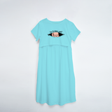 "Is It Time Yet? "- Comfort Fit Maternity Maxi Dress With Prints - AQUA BLUE - XS XS(Chest 32")