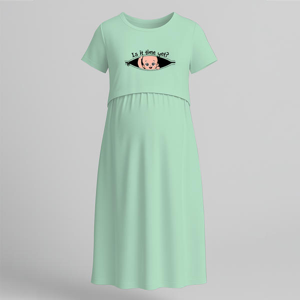 "Is It Time Yet? "- Comfort Fit Maternity Maxi Dress With Prints - MINT GREEN - Extra Small (Chest 32")
