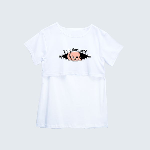 "Is It Time Yet? "- Comfort Fit Maternity T-shirt With Prints - WHITE - XS XS(Chest 32")