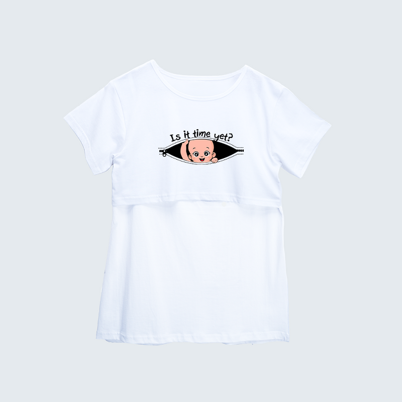 "Is It Time Yet? "- Comfort Fit Maternity T-shirt With Prints - WHITE - XS XS(Chest 32")