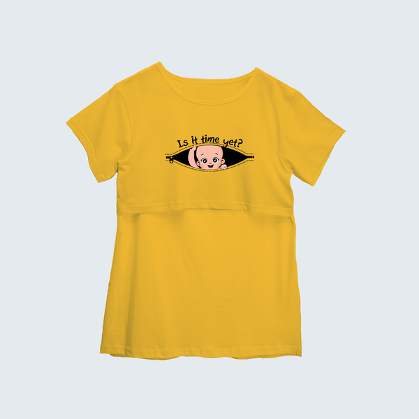 "Is It Time Yet? "- Comfort Fit Maternity T-shirt With Prints - YELLOW - XS XS(Chest 32")