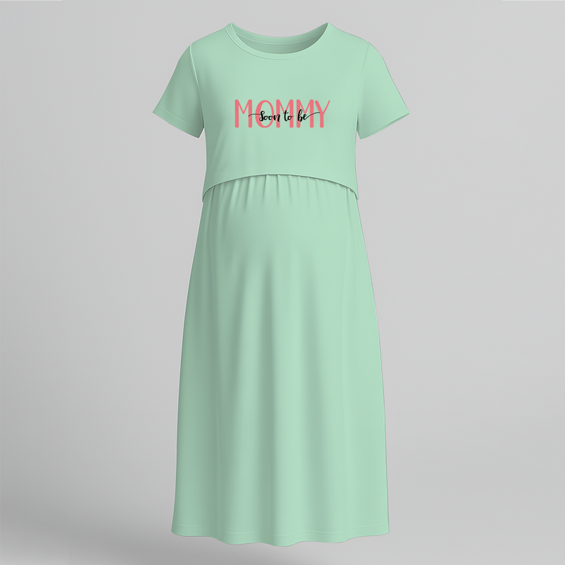 "Soon To Be Mommy "- Comfort Fit Maternity Maxi Dress With Prints - MINT GREEN - Extra Small (Chest 32")