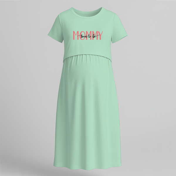 "Soon To Be Mommy "- Comfort Fit Maternity Maxi Dress With Prints - MINT GREEN - Extra Small (Chest 32")