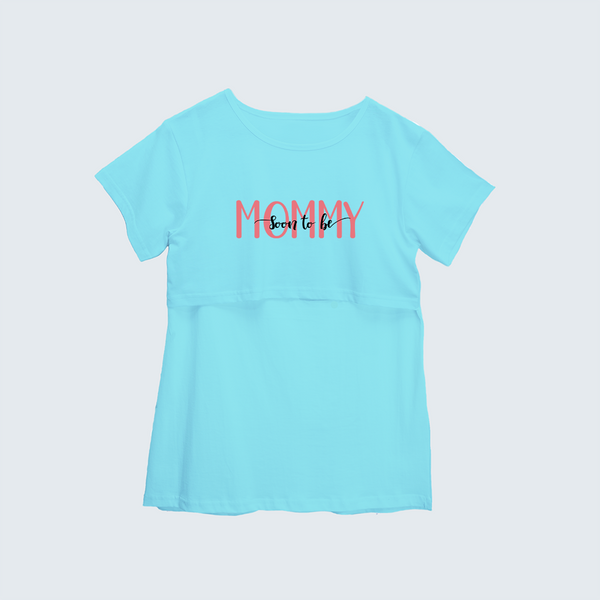 "Soon To Be Mommy "- Comfort Fit Maternity T-shirt With Prints - AQUA BLUE - XS XS(Chest 32")