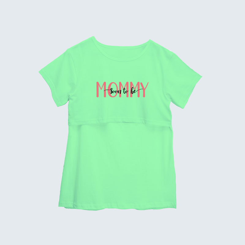 "Soon To Be Mommy "- Comfort Fit Maternity T-shirt With Prints - MINT GREEN - XS XS(Chest 32")