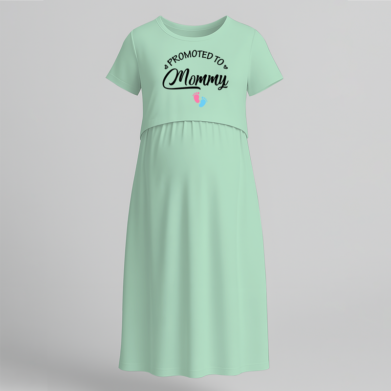 "Promoted To Mommy "- Comfort Fit Maternity Maxi Dress With Prints - MINT GREEN - Extra Small (Chest 32")