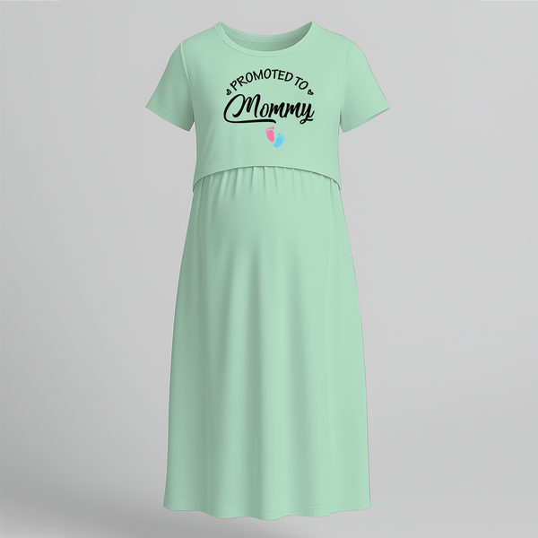 "Promoted To Mommy "- Comfort Fit Maternity Maxi Dress With Prints - MINT GREEN - Extra Small (Chest 32")